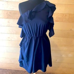 Picky Girl Navy Ruffle Off Shoulder Dress Medium